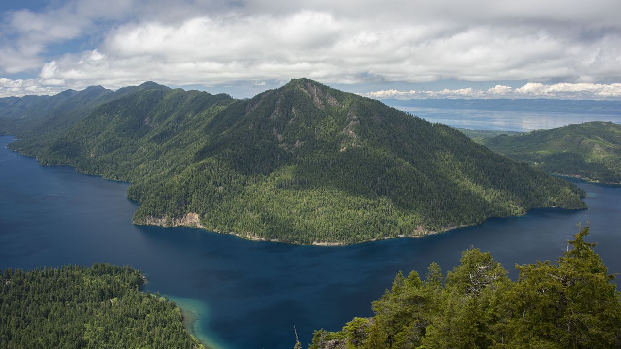 Wallpaper mountain, trees, sea, island, nature