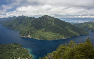 Preview wallpaper mountain, trees, sea, island, nature