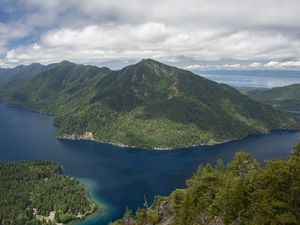 Preview wallpaper mountain, trees, sea, island, nature