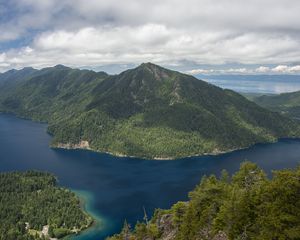 Preview wallpaper mountain, trees, sea, island, nature