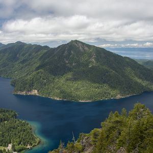 Preview wallpaper mountain, trees, sea, island, nature