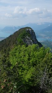 Preview wallpaper mountain, trees, slope, leaves, clouds
