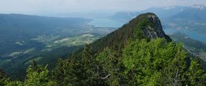 Preview wallpaper mountain, trees, slope, leaves, clouds