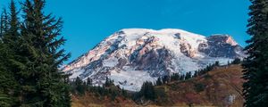 Preview wallpaper mountain, trees, snow, nature, landscape
