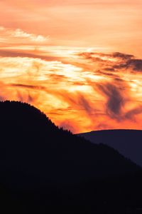 Preview wallpaper mountain, trees, sunset, outlines, clouds