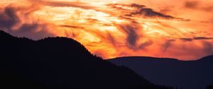 Preview wallpaper mountain, trees, sunset, outlines, clouds