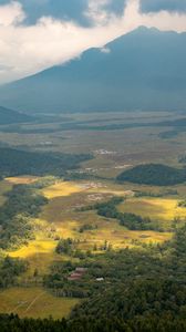 Preview wallpaper mountain, valley, clouds, landscape, aerial view