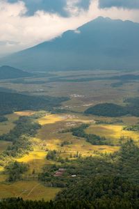 Preview wallpaper mountain, valley, clouds, landscape, aerial view