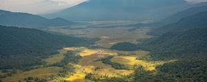 Preview wallpaper mountain, valley, clouds, landscape, aerial view