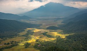 Preview wallpaper mountain, valley, clouds, landscape, aerial view