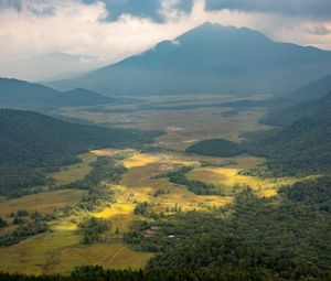 Preview wallpaper mountain, valley, clouds, landscape, aerial view