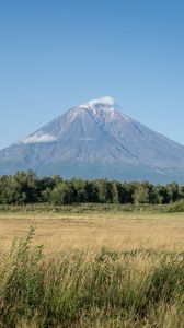 Preview wallpaper mountain, valley, grass, trees, landscape, nature