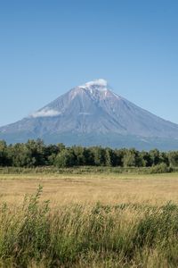 Preview wallpaper mountain, valley, grass, trees, landscape, nature