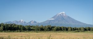 Preview wallpaper mountain, valley, grass, trees, landscape, nature