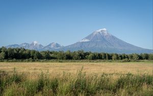 Preview wallpaper mountain, valley, grass, trees, landscape, nature