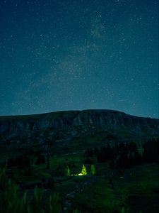 Preview wallpaper mountain, valley, night, glow, dark