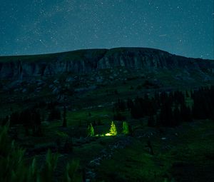 Preview wallpaper mountain, valley, night, glow, dark