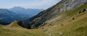 Preview wallpaper mountain, valley, slope, grass, greens, landscape