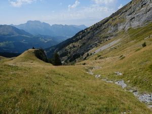 Preview wallpaper mountain, valley, slope, grass, greens, landscape