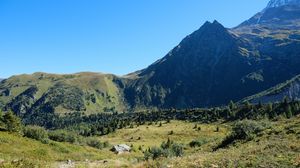 Preview wallpaper mountain, valley, trees, bushes, landscape