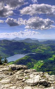 Preview wallpaper mountain, view from above, clouds, landscape