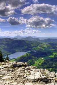 Preview wallpaper mountain, view from above, clouds, landscape