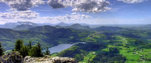 Preview wallpaper mountain, view from above, clouds, landscape