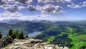 Preview wallpaper mountain, view from above, clouds, landscape