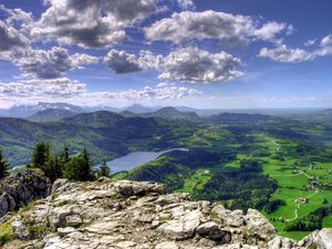 Preview wallpaper mountain, view from above, clouds, landscape