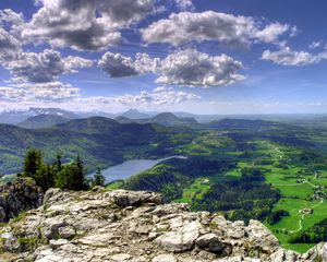 Preview wallpaper mountain, view from above, clouds, landscape