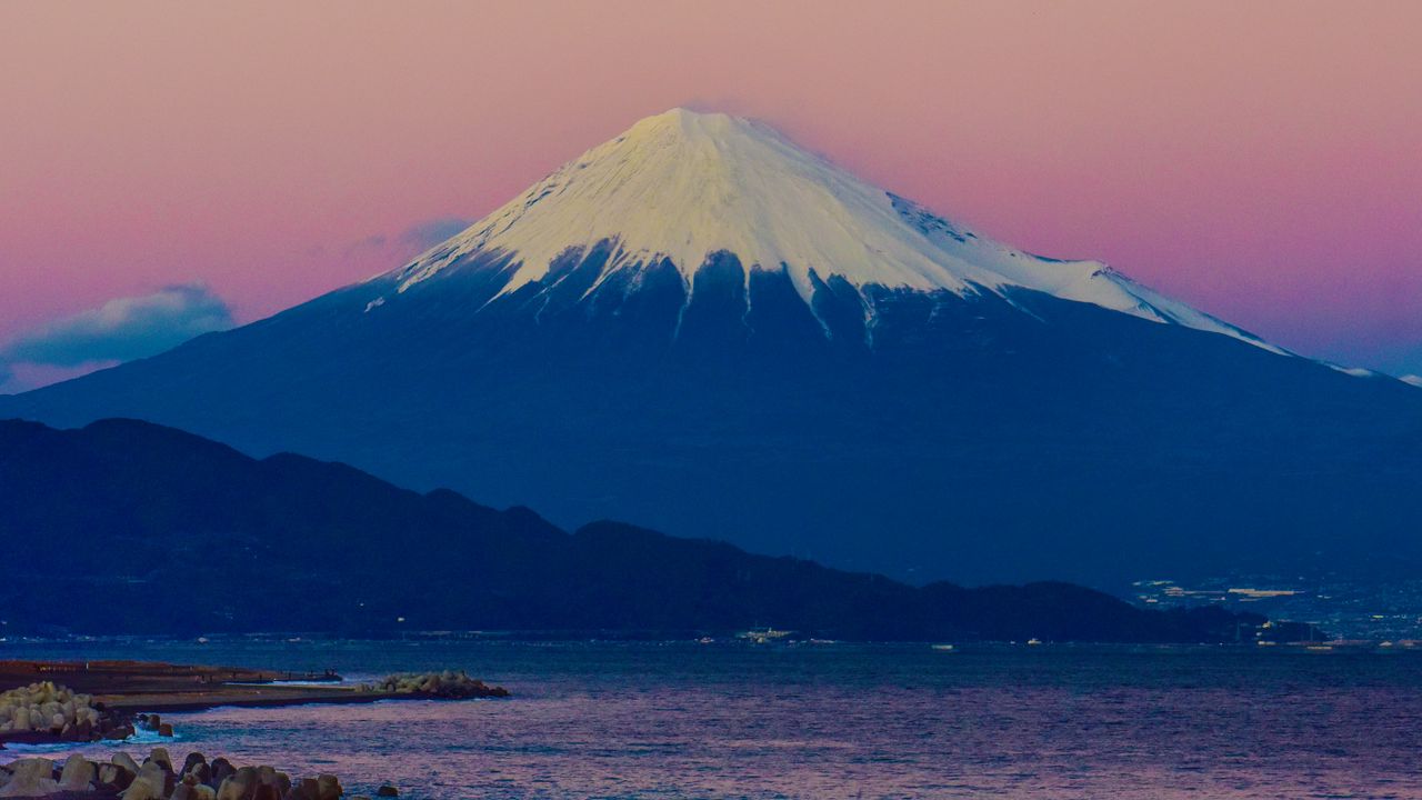 Wallpaper mountain, volcano, beach, landscape, fuji, japan