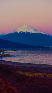 Preview wallpaper mountain, volcano, beach, landscape, fuji, japan