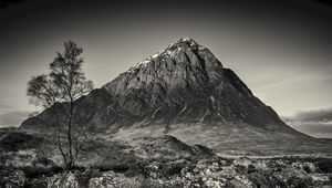 Preview wallpaper mountain, waterfall, bw, current, river