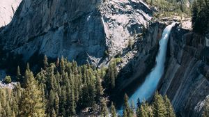 Preview wallpaper mountain, waterfall, trees, landscape