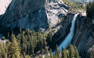 Preview wallpaper mountain, waterfall, trees, landscape