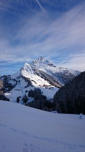 Preview wallpaper mountain, winter, snow, peak, mountain landscape, winter landscape