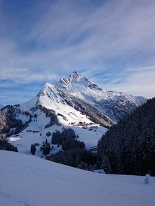 Preview wallpaper mountain, winter, snow, peak, mountain landscape, winter landscape