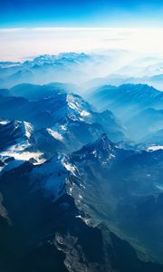 Preview wallpaper mountains, aerial view, clouds, fog, switzerland