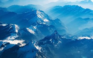 Preview wallpaper mountains, aerial view, clouds, fog, switzerland