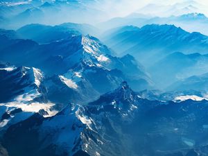 Preview wallpaper mountains, aerial view, clouds, fog, switzerland