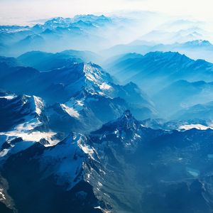 Preview wallpaper mountains, aerial view, clouds, fog, switzerland