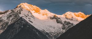 Preview wallpaper mountains, aerial view, fog, clouds, peaks, trees, sky