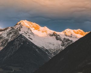Preview wallpaper mountains, aerial view, fog, clouds, peaks, trees, sky
