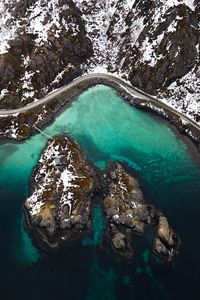 Preview wallpaper mountains, aerial view, lake, snowy, peaks