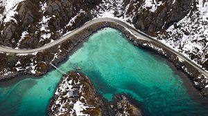 Preview wallpaper mountains, aerial view, lake, snowy, peaks