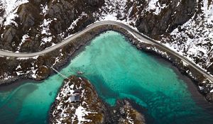 Preview wallpaper mountains, aerial view, lake, snowy, peaks