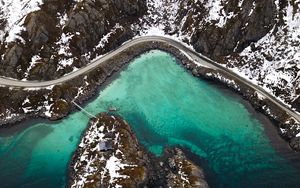 Preview wallpaper mountains, aerial view, lake, snowy, peaks