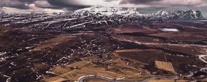 Preview wallpaper mountains, aerial view, road, snow, winter, iceland