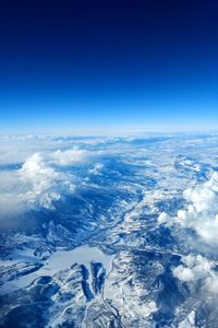 Preview wallpaper mountains, aerial view, sky, clouds, peaks