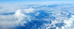 Preview wallpaper mountains, aerial view, sky, clouds, peaks